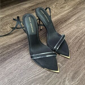 Good American Black Strappy Heels